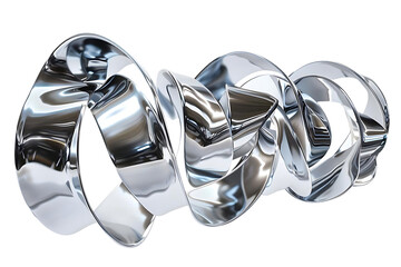 Poster - Abstract Metal Sculpture with a Transparent Background, A Shiny Chrome Ribbon Intertwined with a Geometric Design, Abstract Art, 3D Design