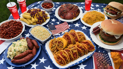 Labor day foods, Labor day food concept background, Independence day food, Fourth of July, ai generated