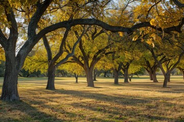 Poster - A group of trees standing tall in a lush green meadow, surrounded by grass and possibly wildflowers