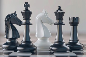 Poster - Group of chess pieces sitting on top of a chess board, great for depicting strategy and intellect