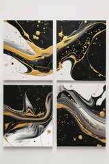 Aufkleber - Set of four artistic abstract pieces with black and gold colors