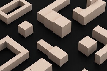 Poster - Three Dimensional Abstract Geometric Blocks Design on Black Background