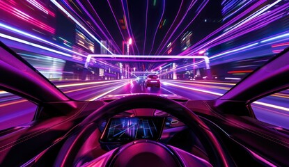 Wall Mural - Night Drive Through Neon City