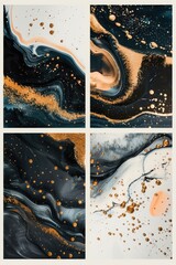 Poster - A collection of swatches featuring different shades of black and gold paint