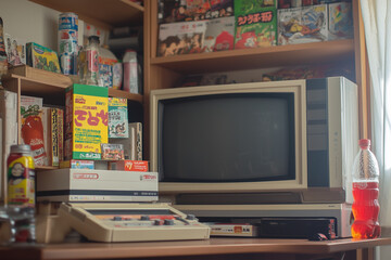 Retro gaming setup in 80's and 90's