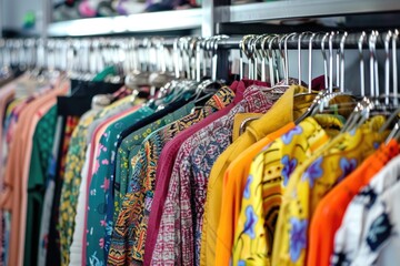 Poster - Colorful shirts on display in a clothing store