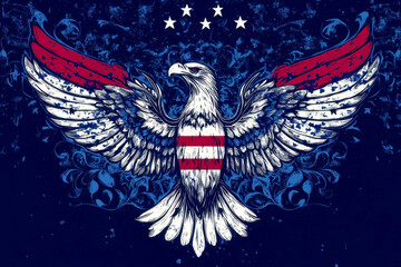 Wall Mural - abstract Wavy American flag with an eagle symbolize. Generative AI