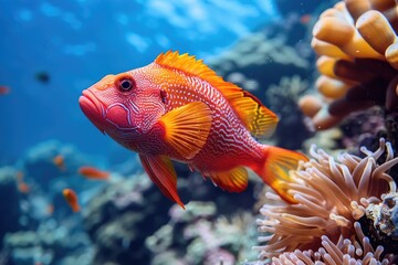 Aufkleber - Colorful fish swimming among coral formations
