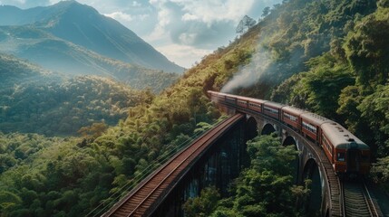 Poster - A train crossing a high-altitude bridge amidst mountains