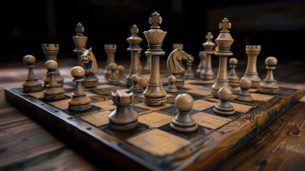 Poster - A detailed view of a chessboard sitting on a table, ideal for use in educational or instructional content