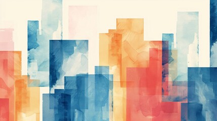 Wall Mural - Abstract Cityscape: A Watercolor Symphony of Urban Geometry