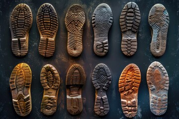 Poster - Several pairs of shoes displayed neatly on a table
