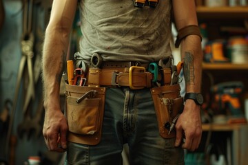 Poster - A person holding a tool belt and scissors, possibly for DIY projects or crafting