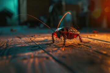 Aufkleber - A small bug sits on a wooden floor, captured in a close-up shot