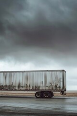 Poster - A semi truck drives down the road under a cloudy sky