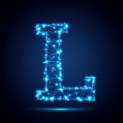 Poster - An abstract image of the letter L in the form of planets, stars, or the universe, composed of points, lines, and shapes.