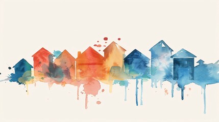 Wall Mural - Abstract Watercolor Cityscape: A Colorful Urban Impression