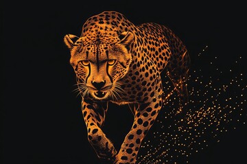 Poster - Symbol of business net speed of a starry sky with stars and the universe. Abstract mash line and point cheetah on dark background with inscription. Modern illustration depicting a starry sky with