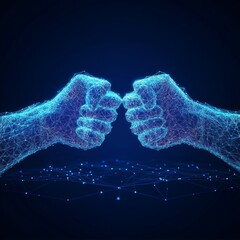 Poster - Image of a brotherly handshake in the form of a starry sky or space, containing points, lines, and shapes in the form of planets, stars, and the universe. RGB Color Mode.