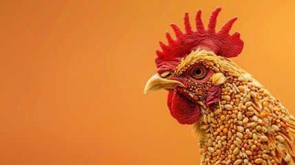 Poster - Close-up shot of a rooster's head on an orange background