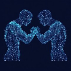Poster - An abstract deal mash line origami on white background with a contemporary isolated brotherly handshake. Low poly wireframe and points. Polygonal 3D white agreement concept on dark background.