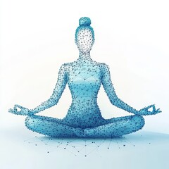 Poster - In this modern drawing, we see a woman yoga in lotus pose, sitting on a white background with an origami background with stars and the universe in the sky. Modern yoga illustration.