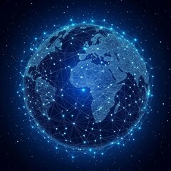 Poster - 3d polygonal planet Earth. Cosmos exploring. Space exploration in space. Solar system body in modern color wireframe mesh.