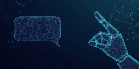 Poster - the modern digital businessman uses a chatbot app on his tablet. futuristic low poly wireframe illus