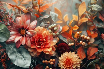 Poster - A bouquet of various colorful flowers, shot in tight focus
