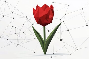 Poster - Tulip with polygon line on abstract background. Low polygonal space with connecting dots and lines. Modern science background.