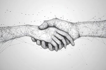 Poster - Abstract polygonal handshake. Light connection structure. Modern low poly on gray business concept background.