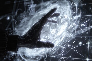 Poster - A person's hand reaches out to grab a glowing light, with potential uses in sci-fi or fantasy scenes