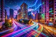 © kittipon - Electric Intensity: Vibrant neon lines coursing through urban landscapes, illuminating the night with a sense of energy and vibrancy.