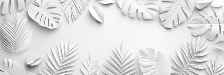 Wall Mural - Serene Monochrome Minimalistic Tropical Leaf Pattern on Solid Color Canvas, Generative Ai