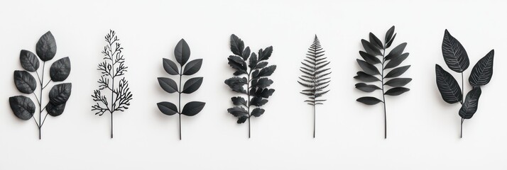 Sticker - Vibrant Foliage: Collection of Lush Green Plants on Monochrome Background, Generative Ai