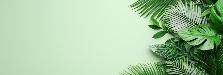 Wall Mural - Serene Minimalist Tropical Plant Arrangement on Solid Color Background, Generative Ai