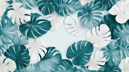  Exquisite Monochromatic Tropical Leaf Pattern on Solid Canvas Background, Generative Ai