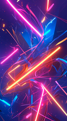 Wall Mural - cyberpunk neon colors hi-tech geometric abstract background. Modern trendy emotional vertical anime art. Energy expression. social media post graphic element, print, wallpaper. Generative Ai content