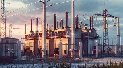 Aufkleber - Industrial infrastructure with power transmission in the background