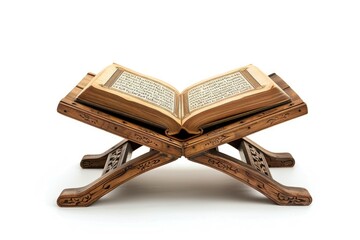 Poster - An open book resting on a wooden stand, perfect for literary or educational uses