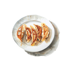 Wall Mural - Watercolor illustration of grilled dumplings on a plate on white background