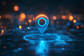 Poster - Abstract blue location dots or map pins on digital marketing technology innovation path, Rendering 3d. Generative AI