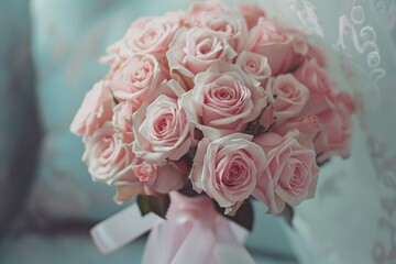 Poster - A beautiful arrangement of pink roses tied with a pink ribbon