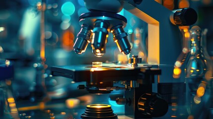 Aufkleber - A detailed view of a microscope's components on a table
