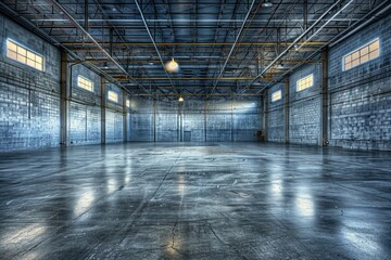 Poster - Abandoned factory with a fire hydrant in the center, suitable for use in scenes about urban decay or post-apocalyptic settings