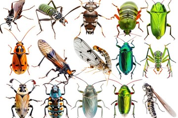Poster - A collection of various colorful beetles and other small insects gathered together on a clean white surface