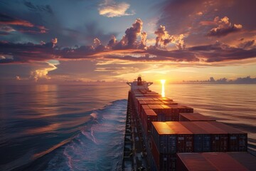 Poster - A large cargo ship sailing through open ocean waters