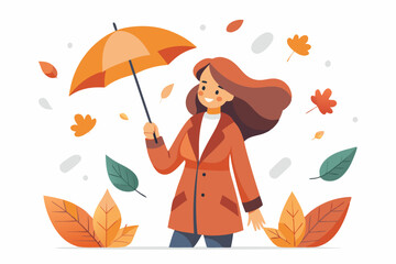 Woman with Umbrella in Autumn Leaves