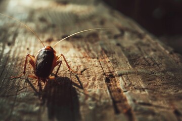 Aufkleber - Close-up shot of a small insect sitting on a wooden surface