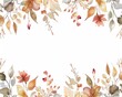 © VICHIZH - Watercolor floral frame with autumn leaves and flowers in warm tones on a white background